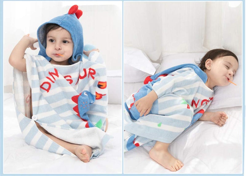 TONWHAR Kids Bath/Pool/Beach Hooded Poncho Towel-Cartoon Animal Pattern Cotton Beach Towel for Baby and Kids (Dinosaur, 1-4 Years/Height:33.4"-43.3") - Image 3